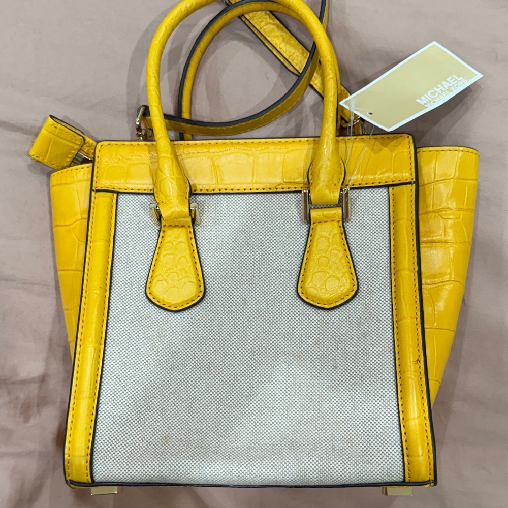NWT Michael Kors Yellow and Canvas Satchel - Picture 3 of 7